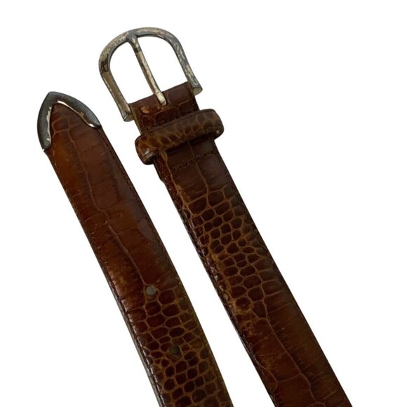 Ashworth Brown Leather Belt Croc Embossed Size Medium Silvertone Buckle USA - Picture 2 of 4